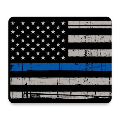 Thin Blue Line American Flag Distressed Grunge Police Support Mouse Pad