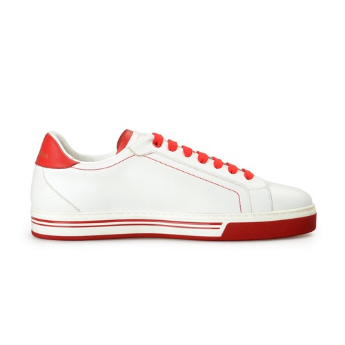 Pre-owned Dolce & Gabbana Men's "u_roma" 100% Leather Low Top Sneakers Shoes In White/red