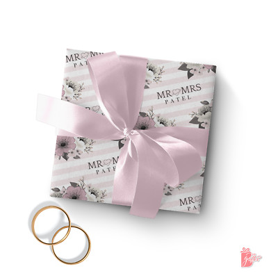 Spring Cherry Blossom Custom Wedding Gift Wrap, Personalized Bridal Gift Bag