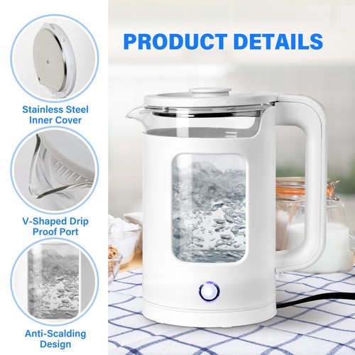 1.7L Stainless Steel Electric Tea Kettle for Boiling Water Auto Shut Off White