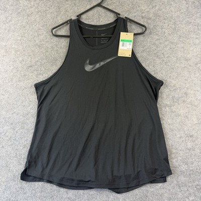 Nike Womens Dri-Fit Running Tank Top XL Black Athletic Gym Training Nwt