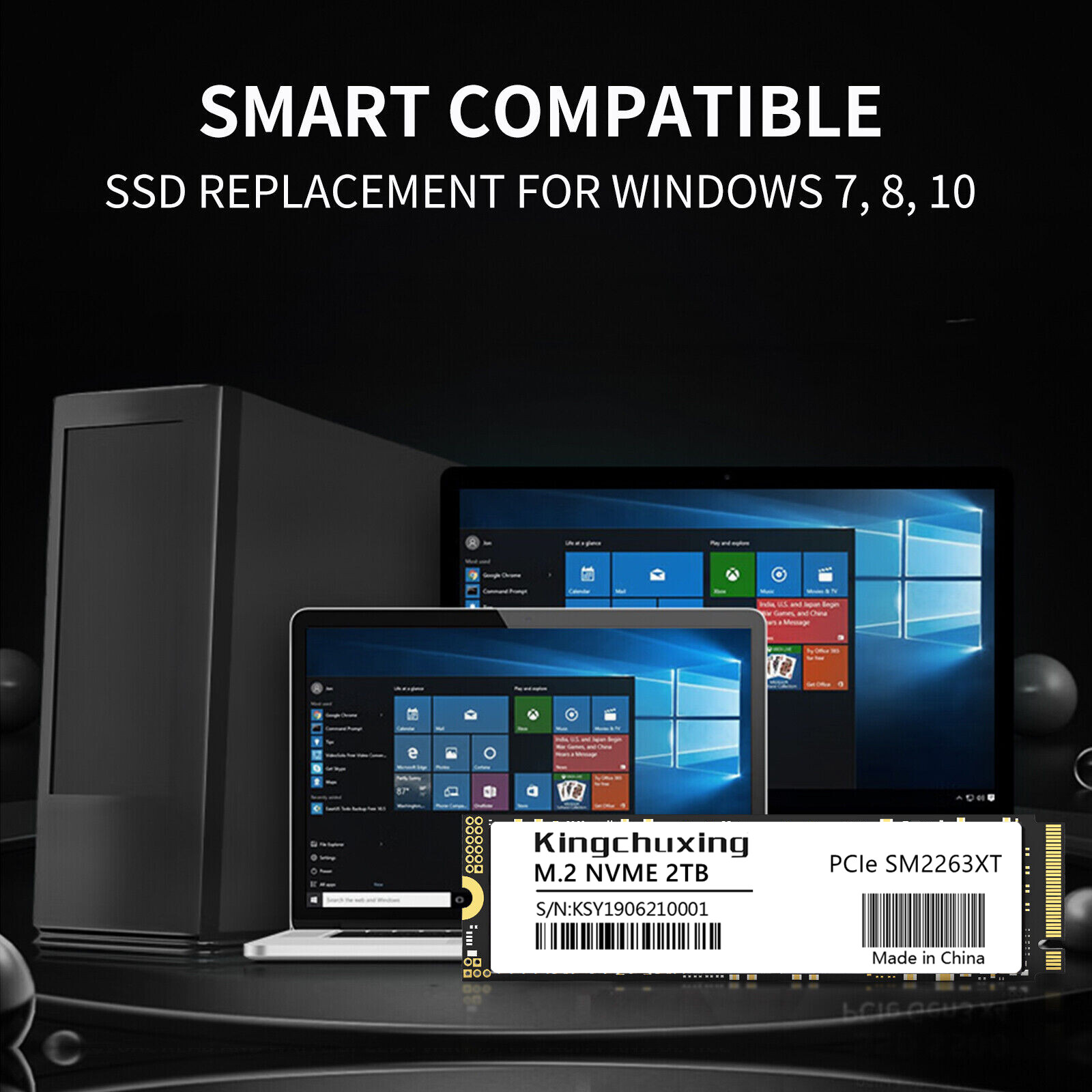 Kinchuxing 512GB-1TB M.2 2280 SSD PCIe Gen 3.0 x 4 NVMe 1.3 Solid State Drives*