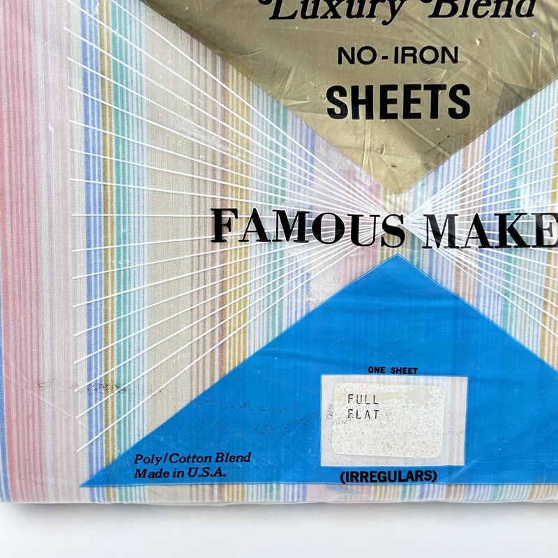 NIP vintage 70s FAMOUS MAKER STRIPED FLAT SHEET muslin luxury blend 80s USA NOS