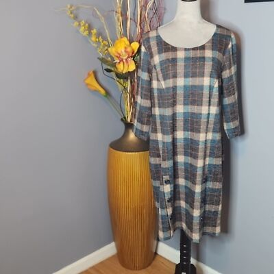 Connected Apparel Plaid Midi Sheath Dress Dark Mallard Size 16 NWT