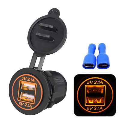 12V Car Lighter Socket Dual 2.1A USB Port Charger Power Outlet LED