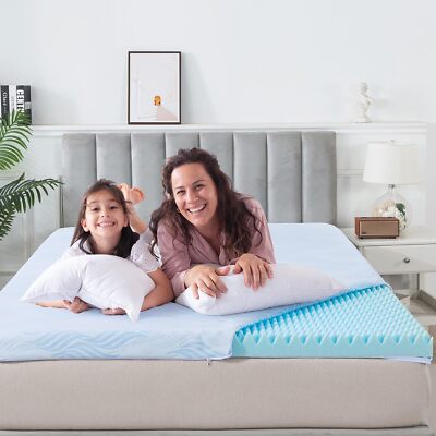 3 Inch Egg Crate Memory Foam Mattress Topper Queen with Cooling Mattress Pad,...