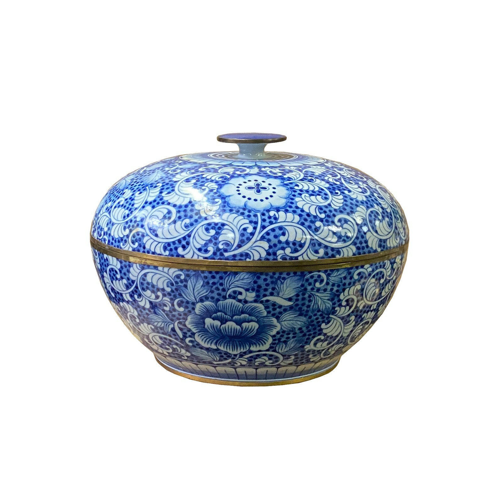 Vintage Blue White Porcelain Floral Pattern Accent Round Box Display ws1998S Vintage Blue White Porcelain Floral Pattern Accent Round Box Display ws1998S