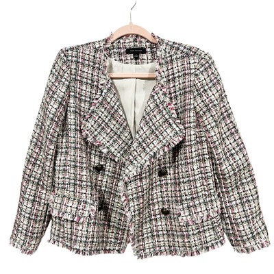 Ann Taylor Fringe Tweed Double Breasted Blazer Jacket sz: 4 S Pink Work Casual