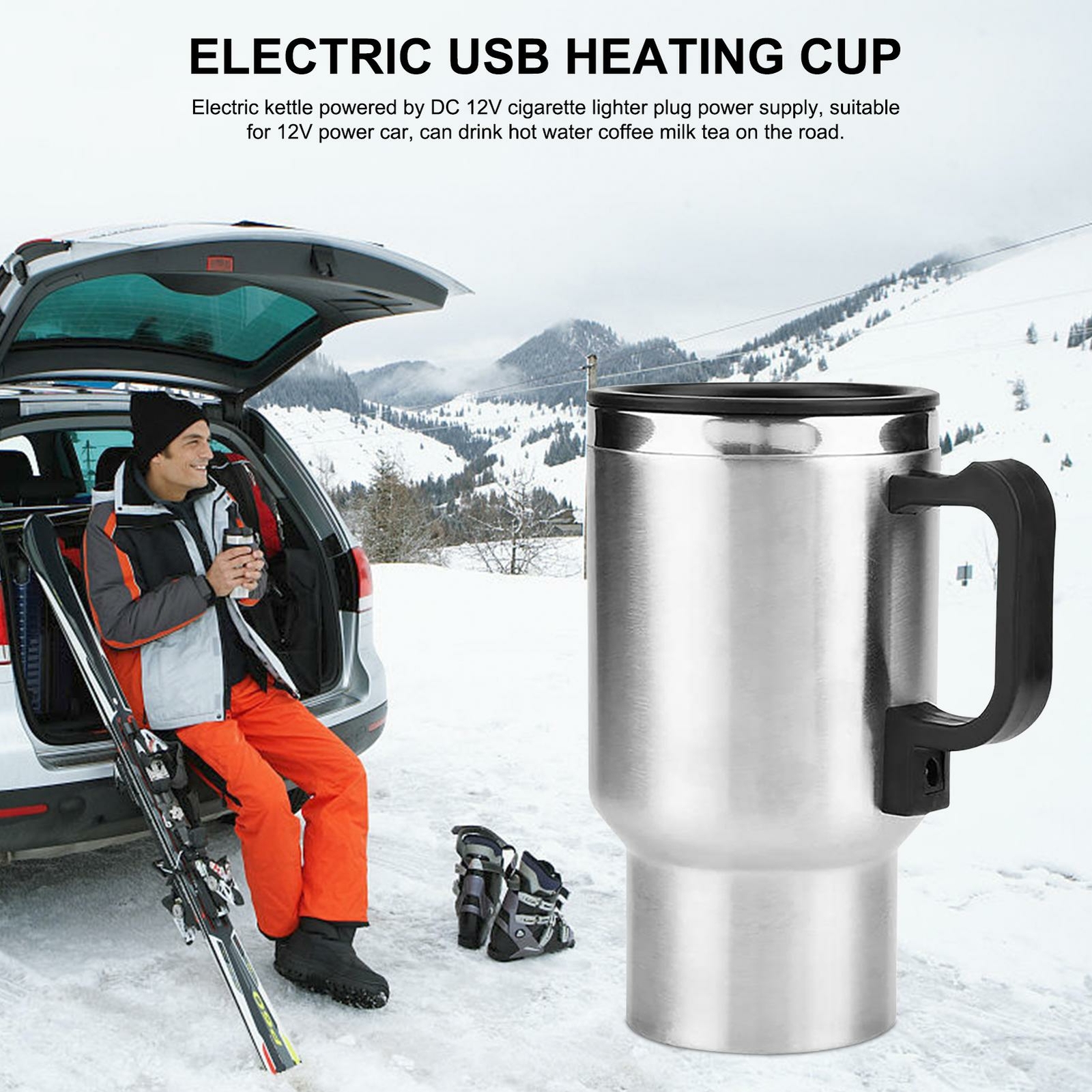 USB Heating Water Heater Mug Electric for Car Cup Vehicle Heating Cups  Travel A+