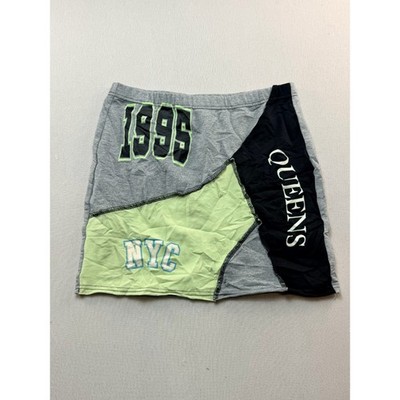 Forever 21 Mini Skirt Women Large Grey Excellent Patchwork Graphic 1995 NYC