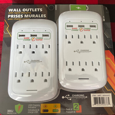 Charging Essentials USB/AC Wall Outlets with Rapid Charging, 2-pack