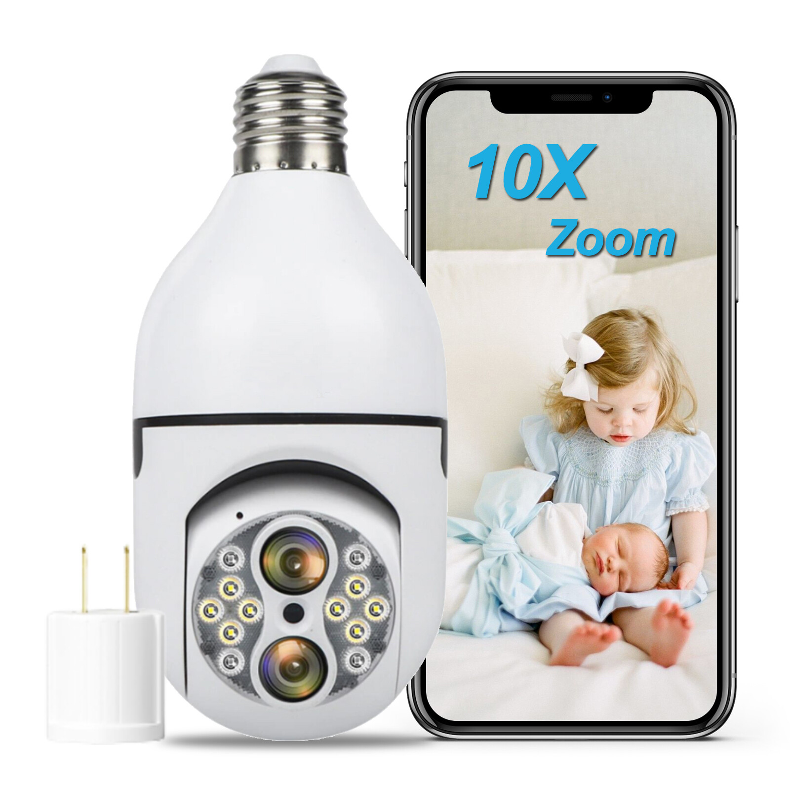Wireless WiFi Light Bulb Security Camera System Outdoor Home Night Vision CAM