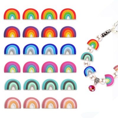 24 Pcs Silicone Rainbow Beads for Keychain Making Silicone Beads for DIY Brac...
