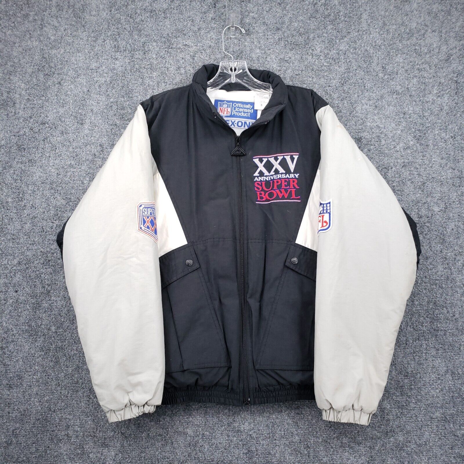 VINTAGE Super Bowl XXV Jacket Mens S Small Black Apex One VINTAGE Super Bowl XXV Jacket Mens S Small Black Apex One