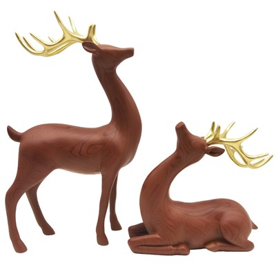 Resin Deer Reindeer Statue Sculpture Nordic Style Matte Surface Sitting Standing