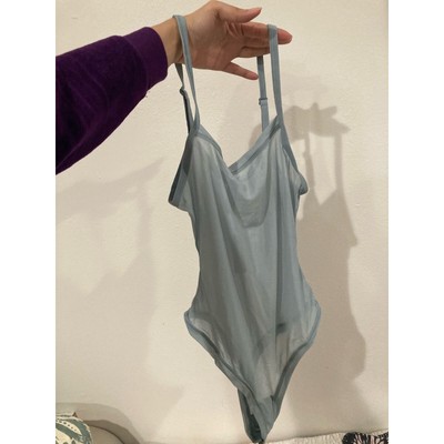 SKIMS summer mesh thong bodysuit sky blue NWT size large sheer kim k women s