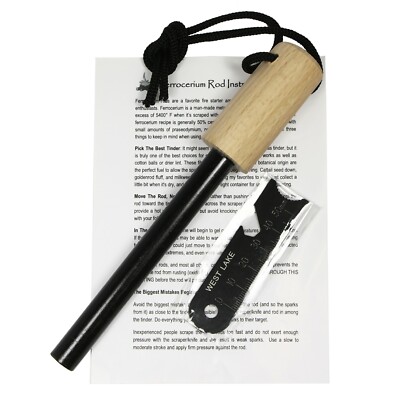 Ferrocerium Rod 5'' x 1/2'' Fire Starter w/ Handle and Steel Scraper Flint Striker