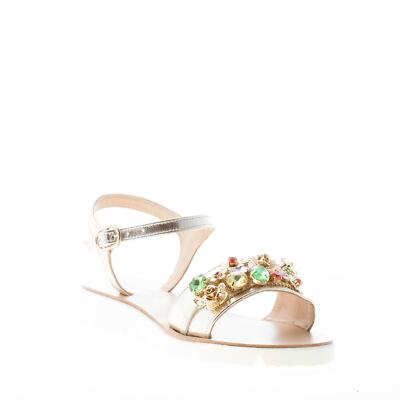 ROBERTO SERPENTINI ROBERTO SERPENTINI DAMEN SCHUHE PLATIN LEDER JUWEL SANDALEN MADE IN ITALY KEIL