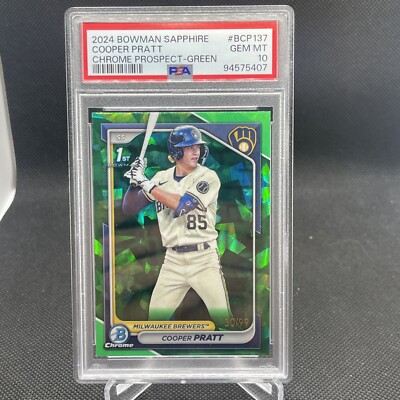 2024 Bowman Cooper Pratt Green Sapphire  /99 #BCP-137 Milwaukee Brewers Psa 10