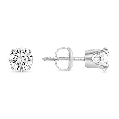 Pre-owned Shine Brite With A Diamond 1.25 Ct Round Labcreated Grown Diamond Earrings 14k White Gold E/vvs Crown Screw In White/colorless