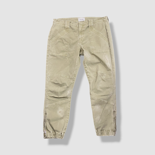 Frame Women's Green Trapunto Stitch Cuffed Moto Jogger Pants