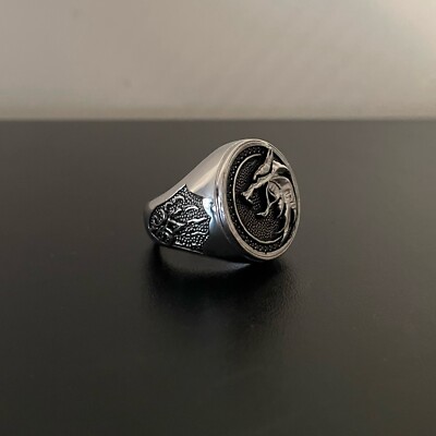 The Witcher Ring Witcher Wolf Silver Ring Geralt Signet Gift Jewelry Sterling