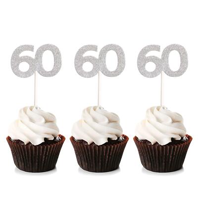 Unimall 24 Pièces Numéro 60 Cupcake Toppers 60 Anniversaire Décoration Gâteau...