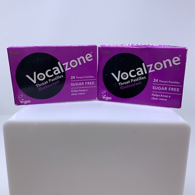 2 x Vocalzone Throat Pastilles Blackcurrant Sugar Free 24 Pieces Each Exp 08/25