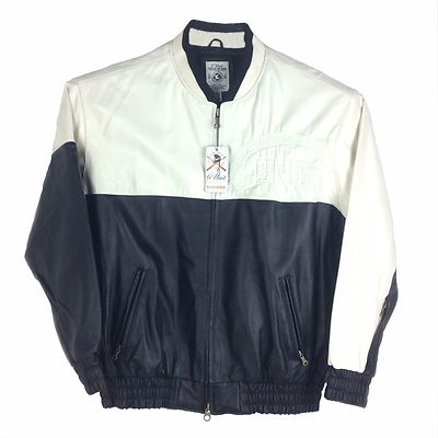 Pre-owned G-unit Men's Bomber Leather Jacket , 4ak019 Black-white In Black/white