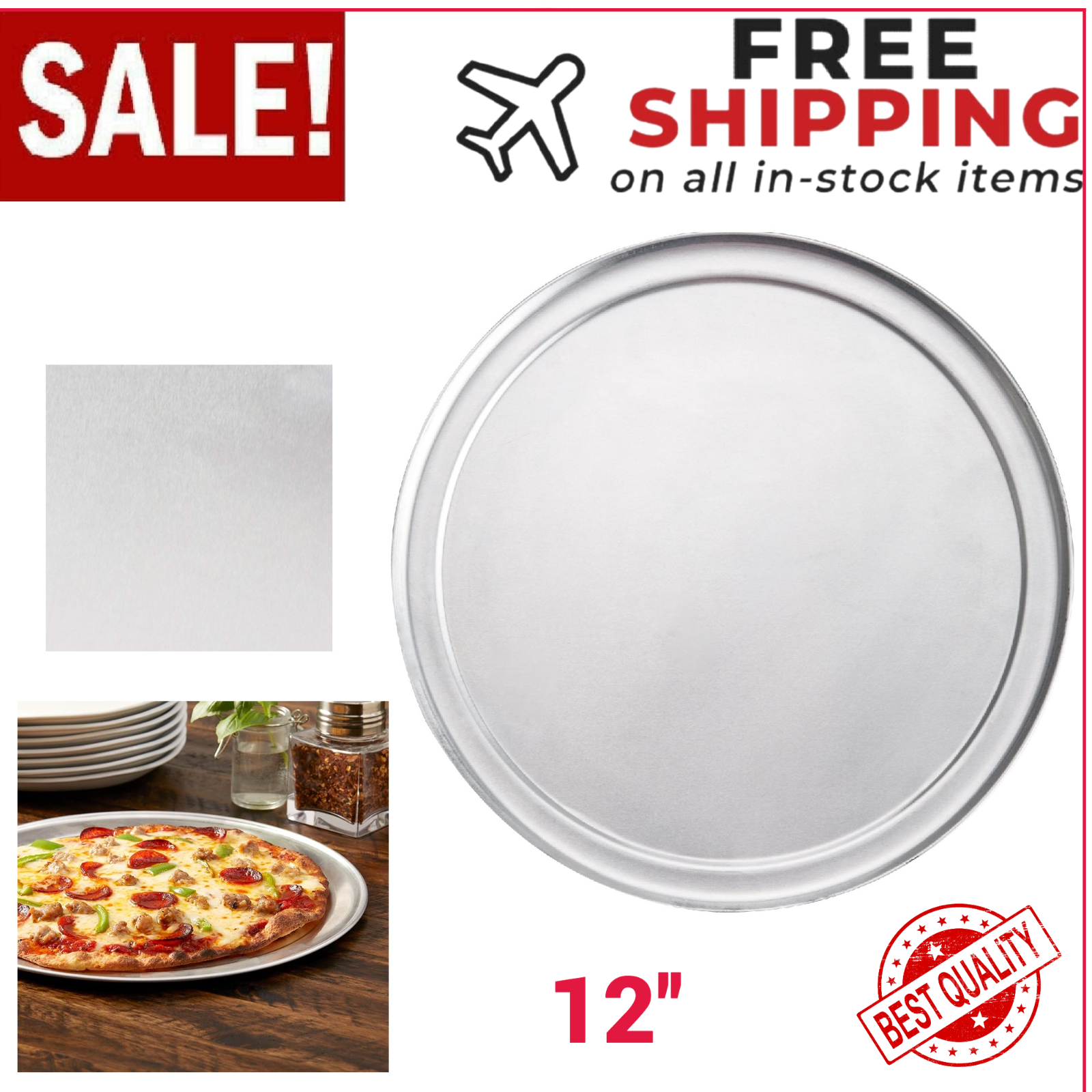 Pizza Pan Standard Aluminum Oven Plate Wide Rim Non Stick Baking Tray 12 Inch