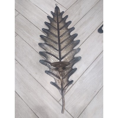 Rustic Metal Leaf Candlestick Holder Wall Sconce 33in Tall, Woodsy Fall Decor