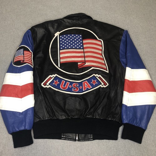 Vintage Michael Hoban Leather Jacket Mens Small USA Flag