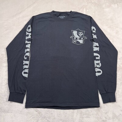 Sons Of Anarchy Shirt Mens Size Small Black SAMCRO Road Gear Long Sleeve Faded