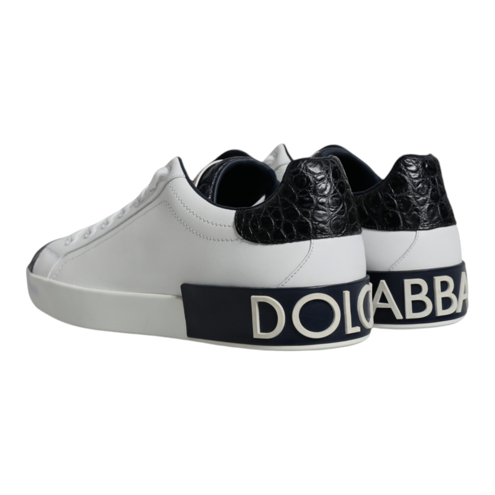 Pre-owned Dolce & Gabbana Shoes White Leather Logo Portofino Sneaker Eu41 / Us8 1880usd In White, Black