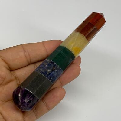 89.4g, 4.9''x0.9'', 7 Chakra Point Wand Obelisk Point Crystal from India, B29102