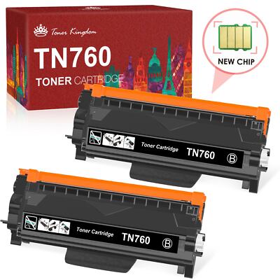 2PK High Yield TN760 Toner Cartridge For Brother HL-L2370DW L2395DW MFC-L2710DW