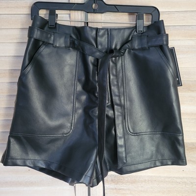 Bagatelle High Rise Faux Leather Paperbag Shorts with Belt Black Size Medium Nwt