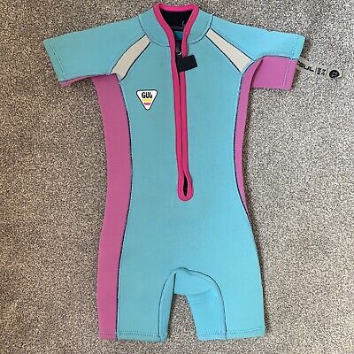 GUL Age 2-3 Shortie Wetsuit Blue/Pink T2 Height 98cm Surf Kayak Beach Swim