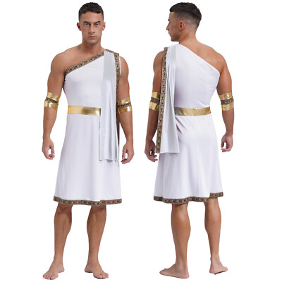 Men's Halloween Ancient Greek Robe Dress Renaissance King Prince Toga Costume