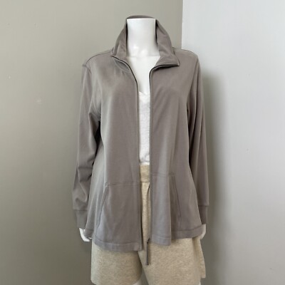 Eileen Fisher XL Jacket Sweatshirt Sueded Cotton Stone Full Zip Pockets NWT
