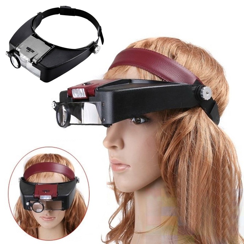 Magnifying Glass Headset LED Light Head Headband 10X Magnifier Loupe