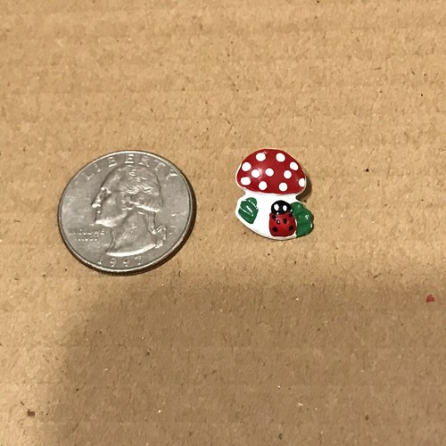Fabulous JHB Handpainted MUSHROOM & LADYBUG Metal Realistic Button 5/8”