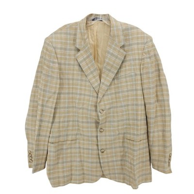 GAP Vintage Blazer 100% Linen Beige Tan Plaid Size LARGE