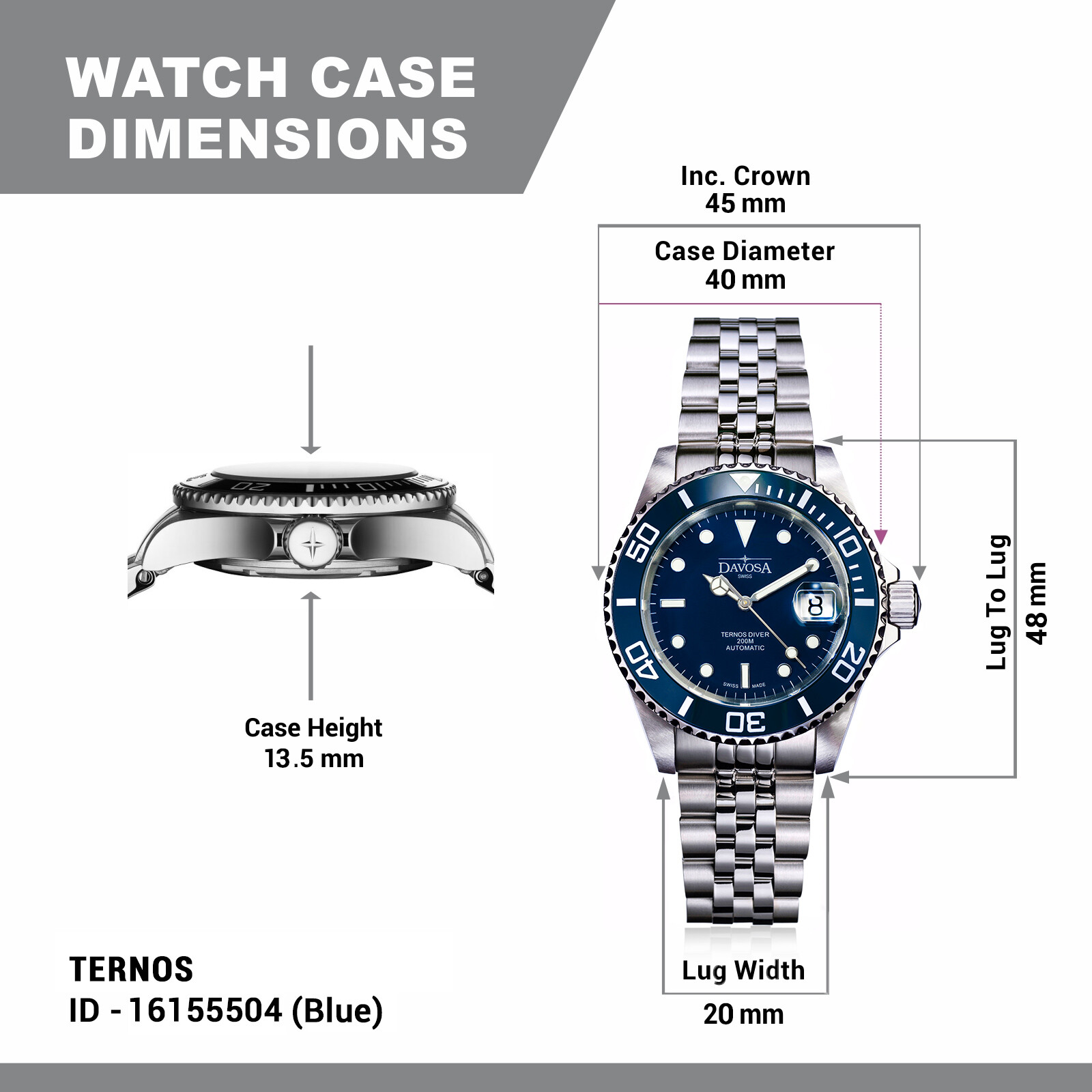 Pre-owned Davosa Swiss Made Ternos Blue 40mm Automatic 200m Diver 16155504 Men Wrist Watch