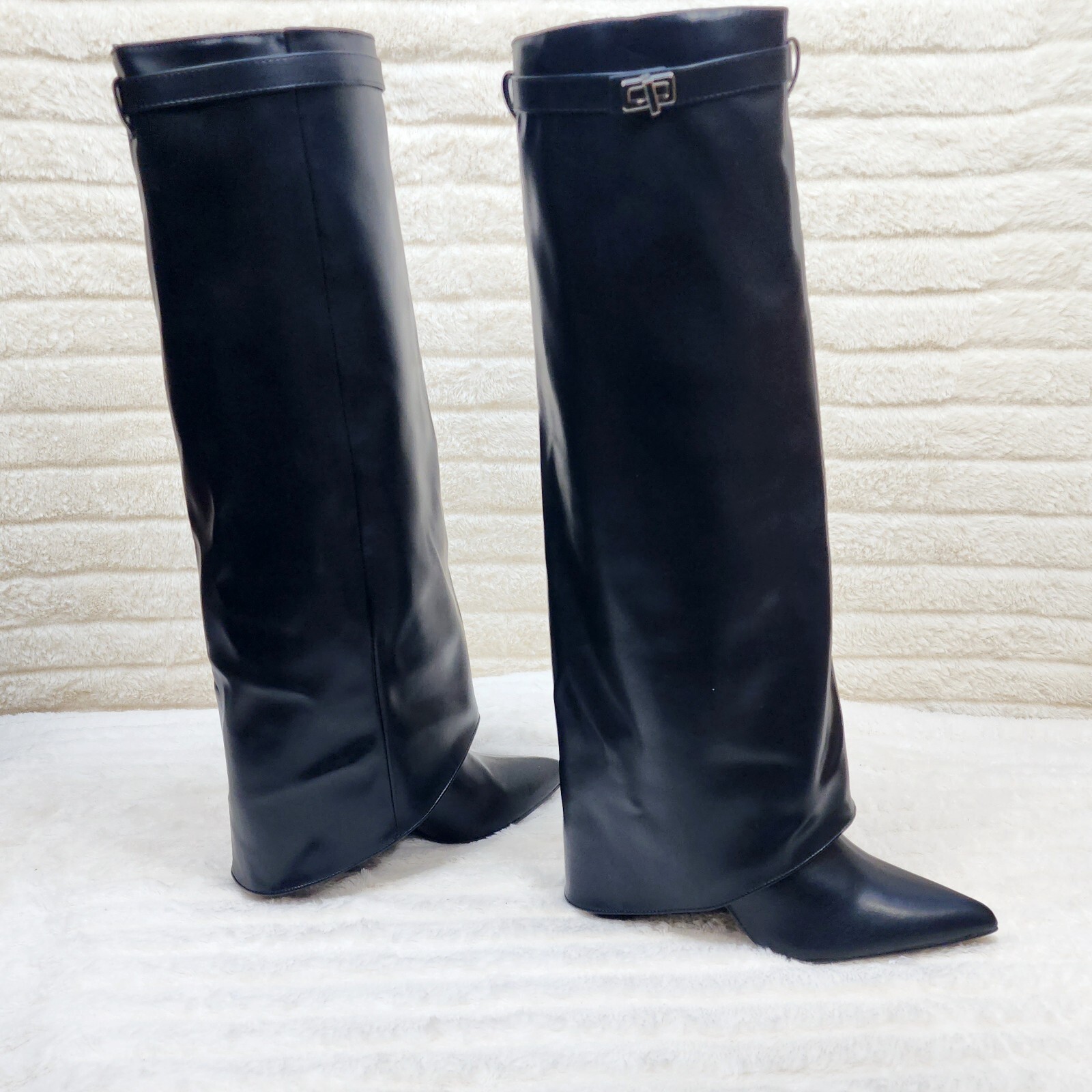靴 TOKYO BLACK FOLD OVER LONG BOOTS Amazon.com: YIYA Women's Platform Fold Over Biker Knee High