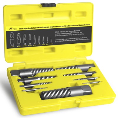 9 Piece Jumbo Spiral Flute Extractor easy Out Bolt Screw Extractor Set Square Sh
