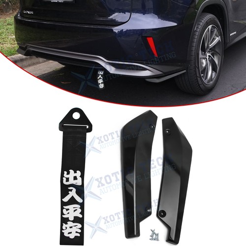 Sporty Black Bumper Rocker Splitters Lip w/Nylon Tow Strap For Lexus IS ES GS RC