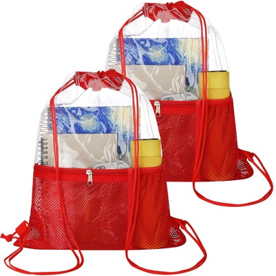 2 Pack Clear Drawstring Bag Stadium Approved PVC Drawstring Backpack for Concert