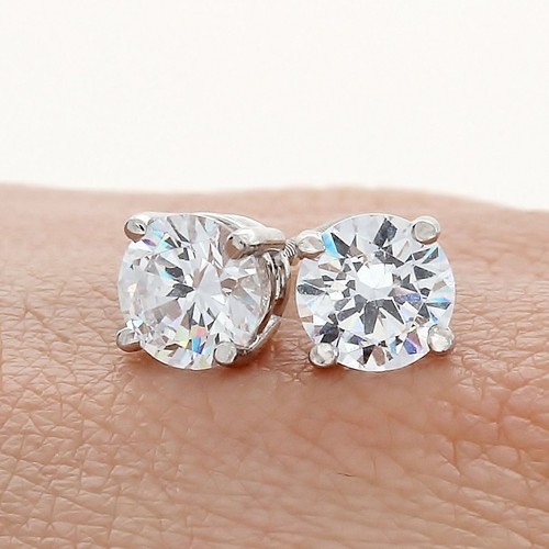 Pre-owned Fancy Special Occasions 2 Ctw Round Earrings Studs Solid 14k White Gold Brilliant Cut Basket Screw Back