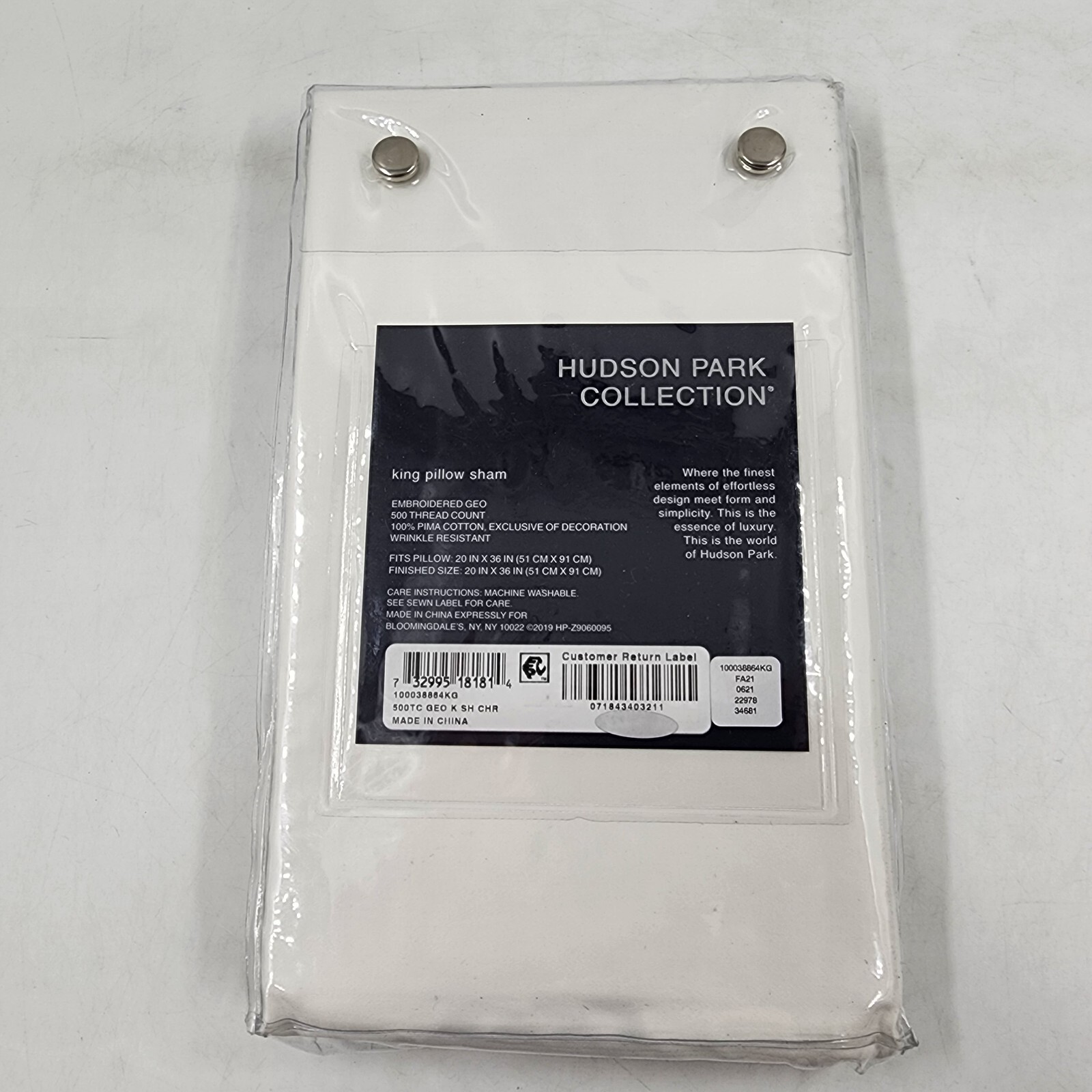 Hudson Park Collection 500TC Embroidered Geo King Sham 20x36in Charcoal/White - Picture 11 of 13